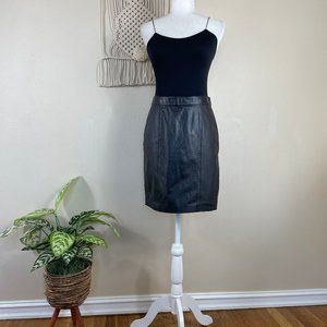 80s vintage sexy black leather high waist mini pencil skirt 8 M